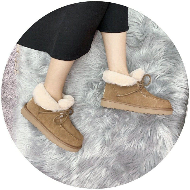 3090 Chestnut Fluffy-Cuff Lace-Up Ankle Boots
