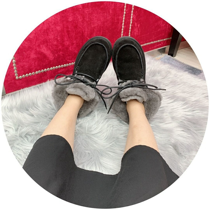 3090 Black Fluffy-Cuff Lace-Up Ankle Boots