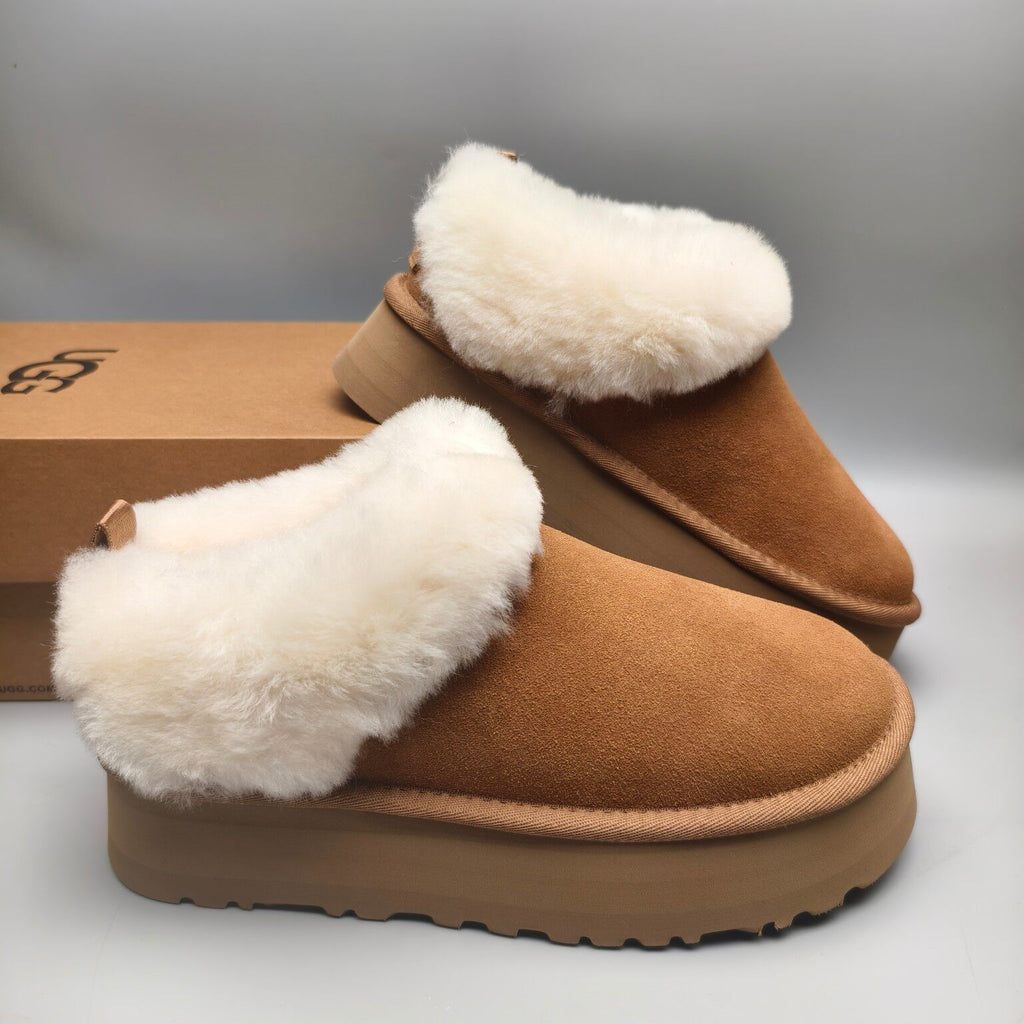 1393 Chestnut Suede-Look Platform Slip-On Shoes