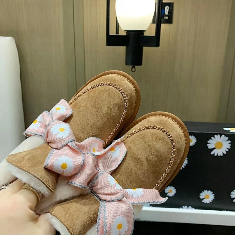 7888 Chestnut Daisy Chain-and-Ribbon Detail Shoes