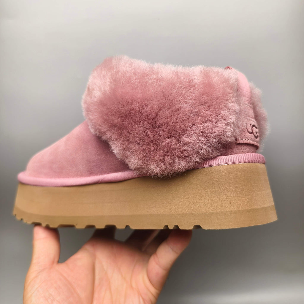 1393 Pink Suede-Look Platform Slip-On Shoes