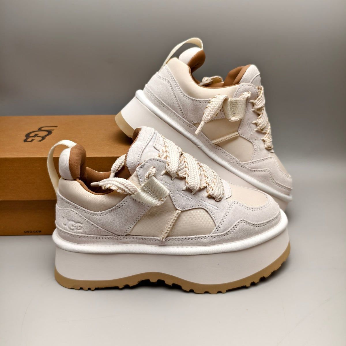 1541 White Chunky Platform Lace-Up Sneakers