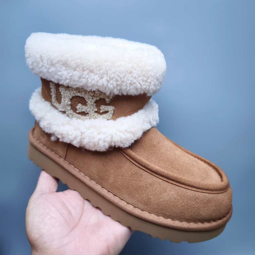 5410 Chestnut Curly-Texture Large-Logo Mid-Top Boots