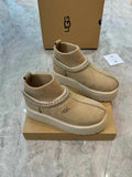 1125956 Folk-Inspired Suede Winter Boots with Wool-Blend Sock Cuffs