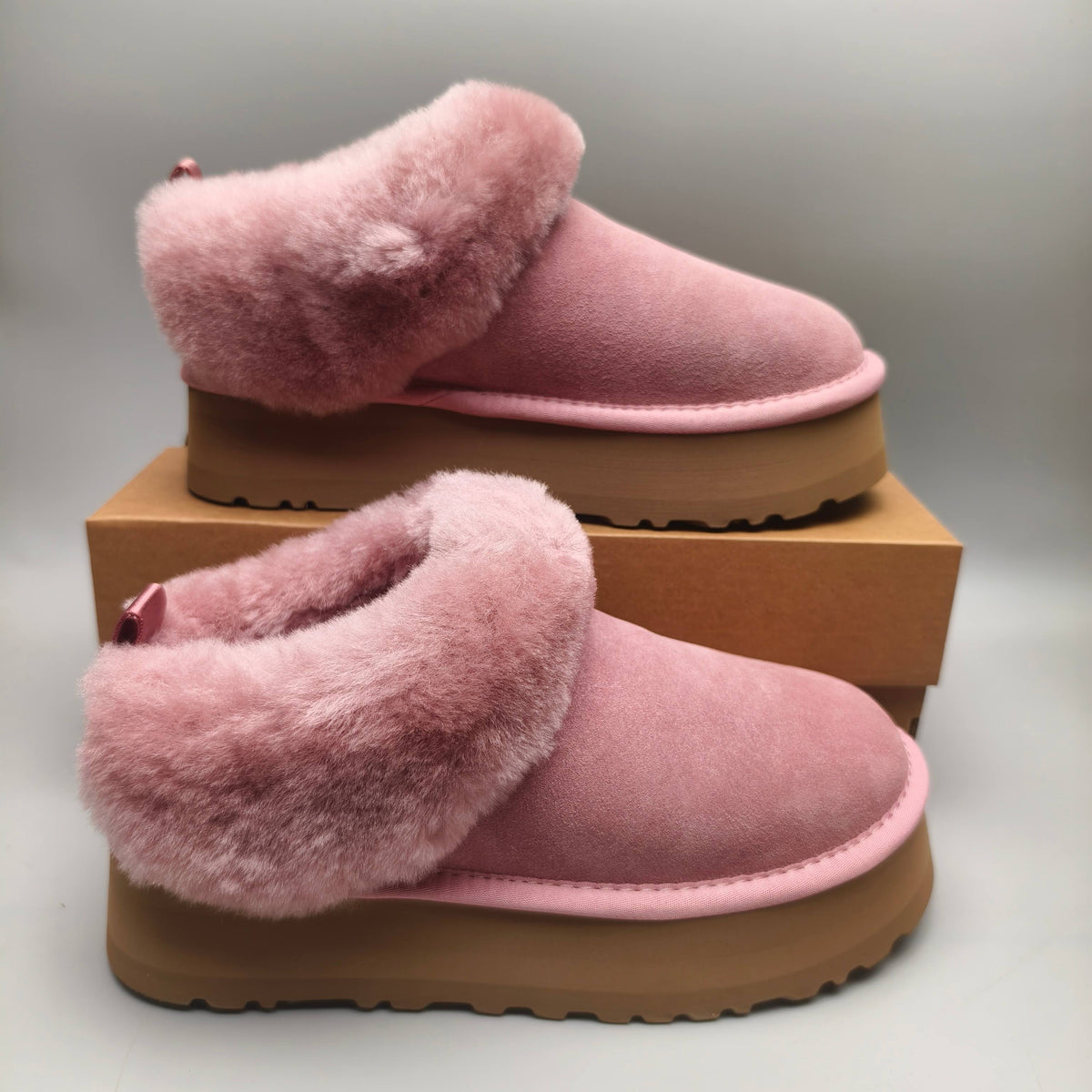 1393 Pink Suede-Look Platform Slip-On Shoes