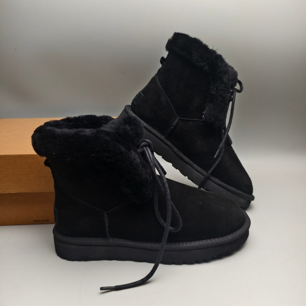 4576 Black Lace-Up Mid-Calf Casual Boots