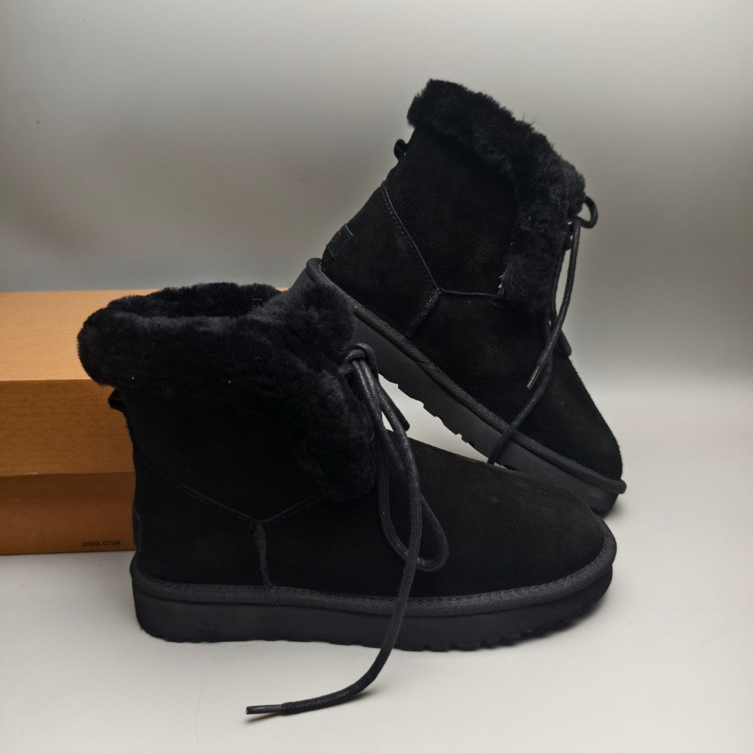 4576 Black Lace-Up Mid-Calf Casual Boots