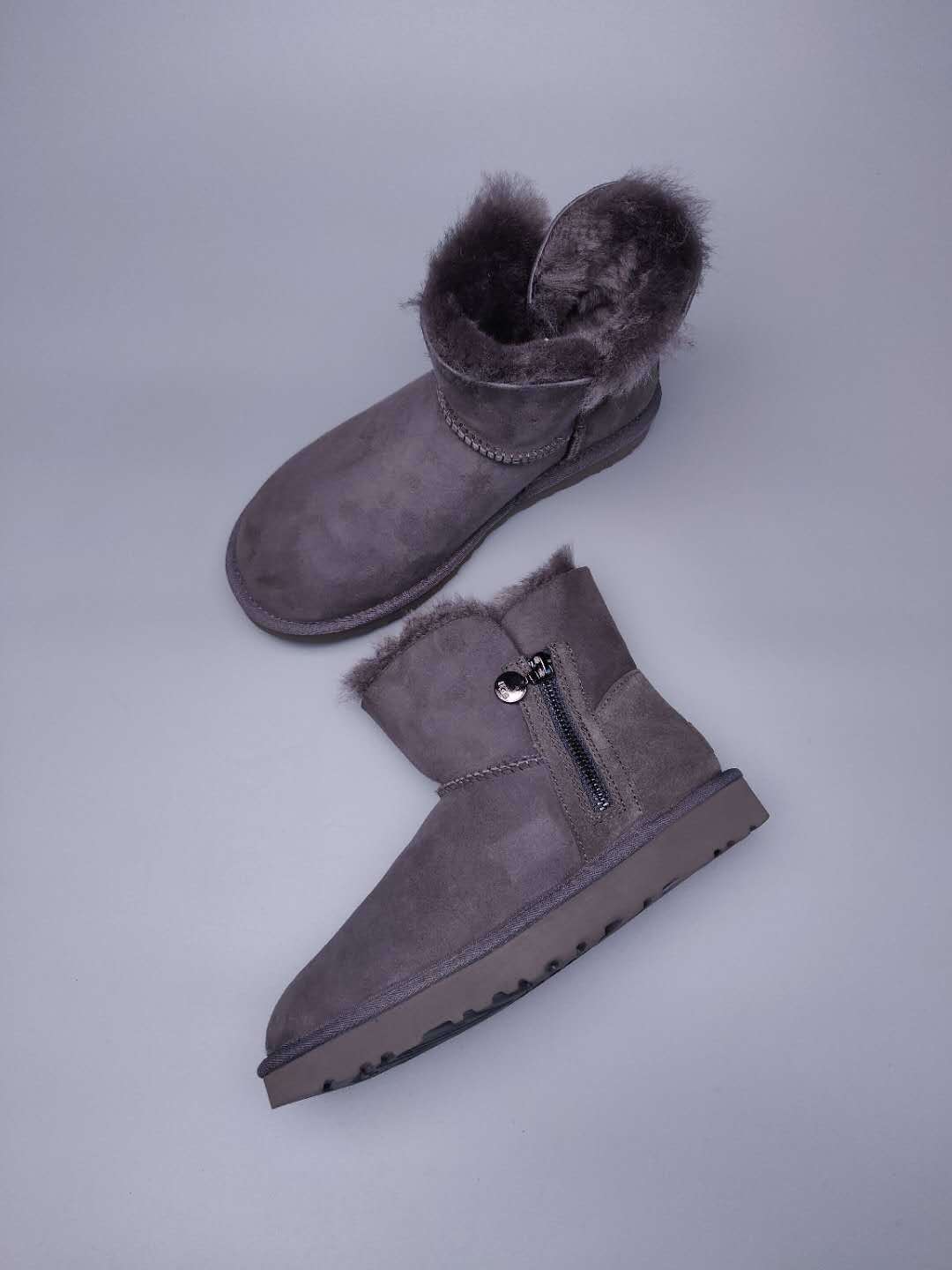 2481 Gray Side-Zip Ankle Boots