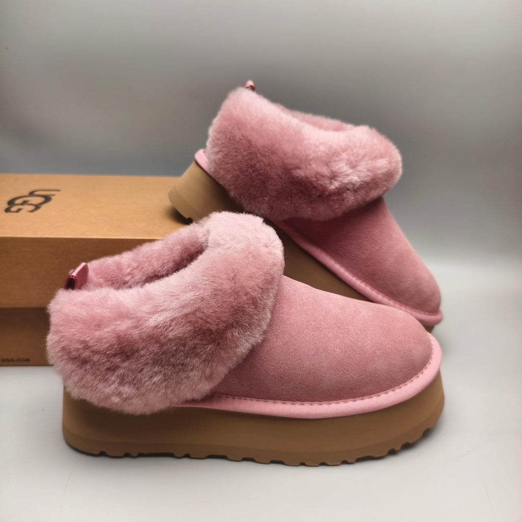 1393 Pink Suede-Look Platform Slip-On Shoes
