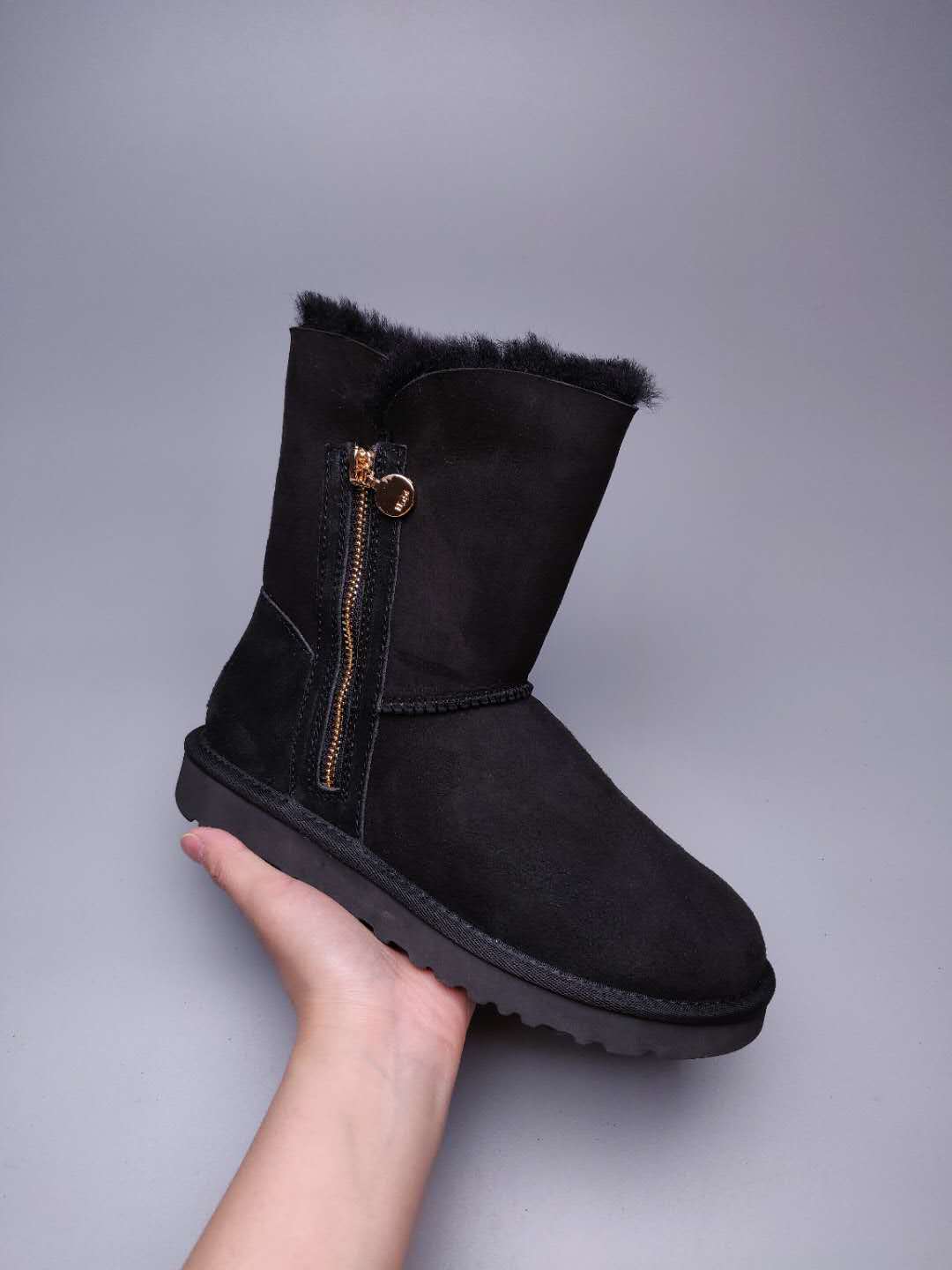 2480 Black Side-Zip Mid-Calf Boots