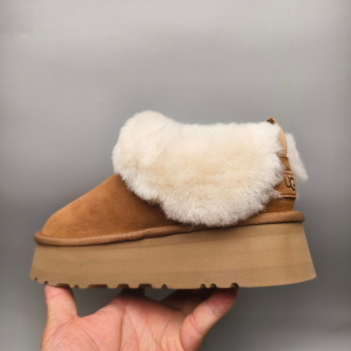 1393 Chestnut Suede-Look Platform Slip-On Shoes