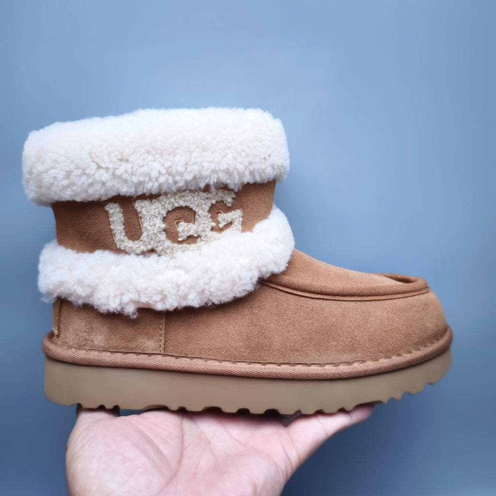 5410 Chestnut Curly-Texture Large-Logo Mid-Top Boots