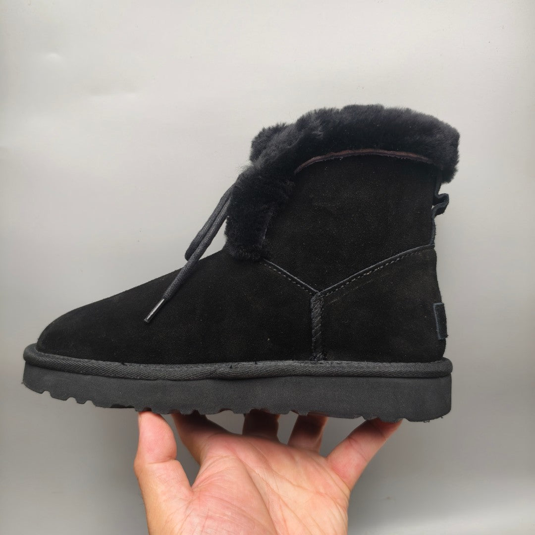 4576 Black Lace-Up Mid-Calf Casual Boots