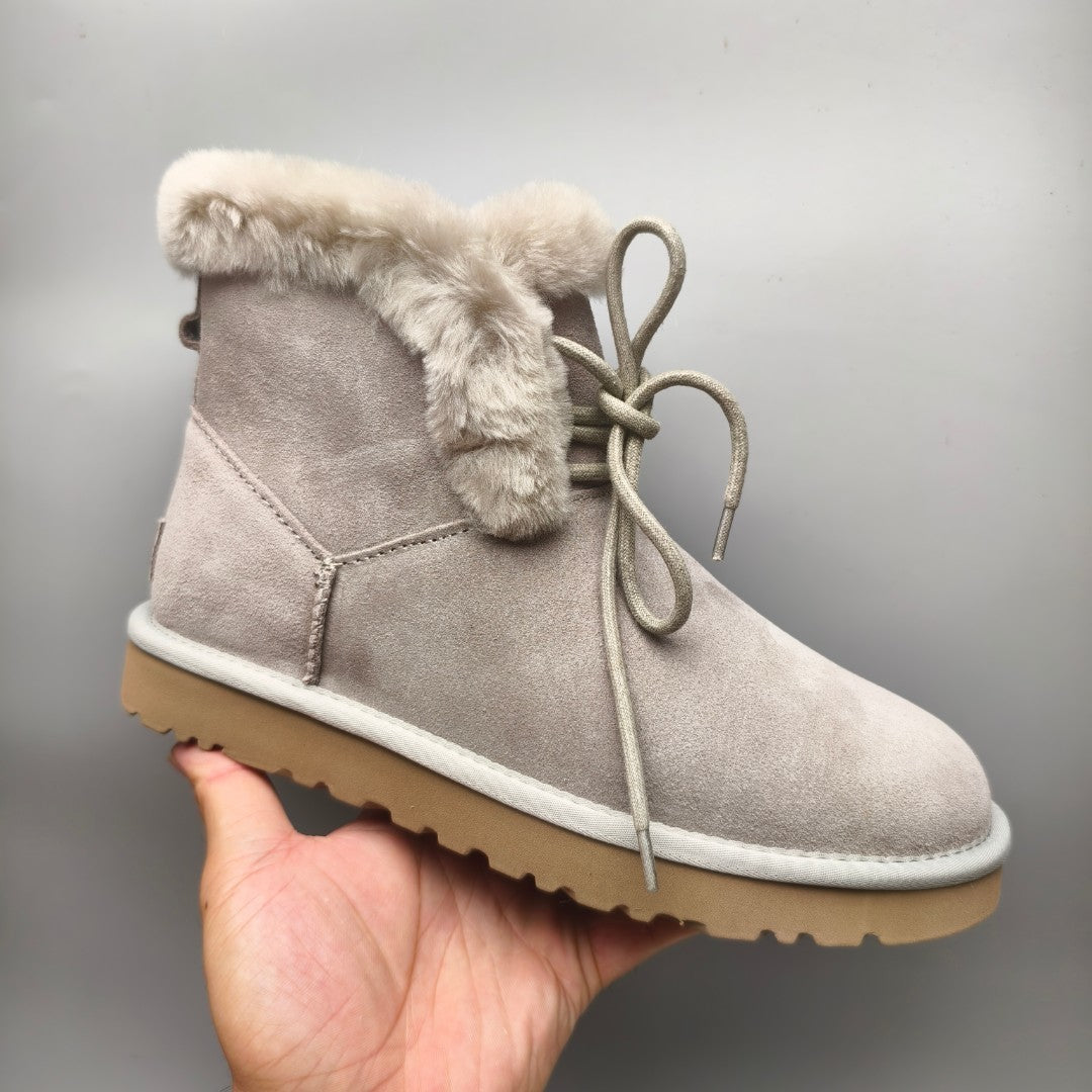 4576 Gray Lace-Up Mid-Calf Casual Boots