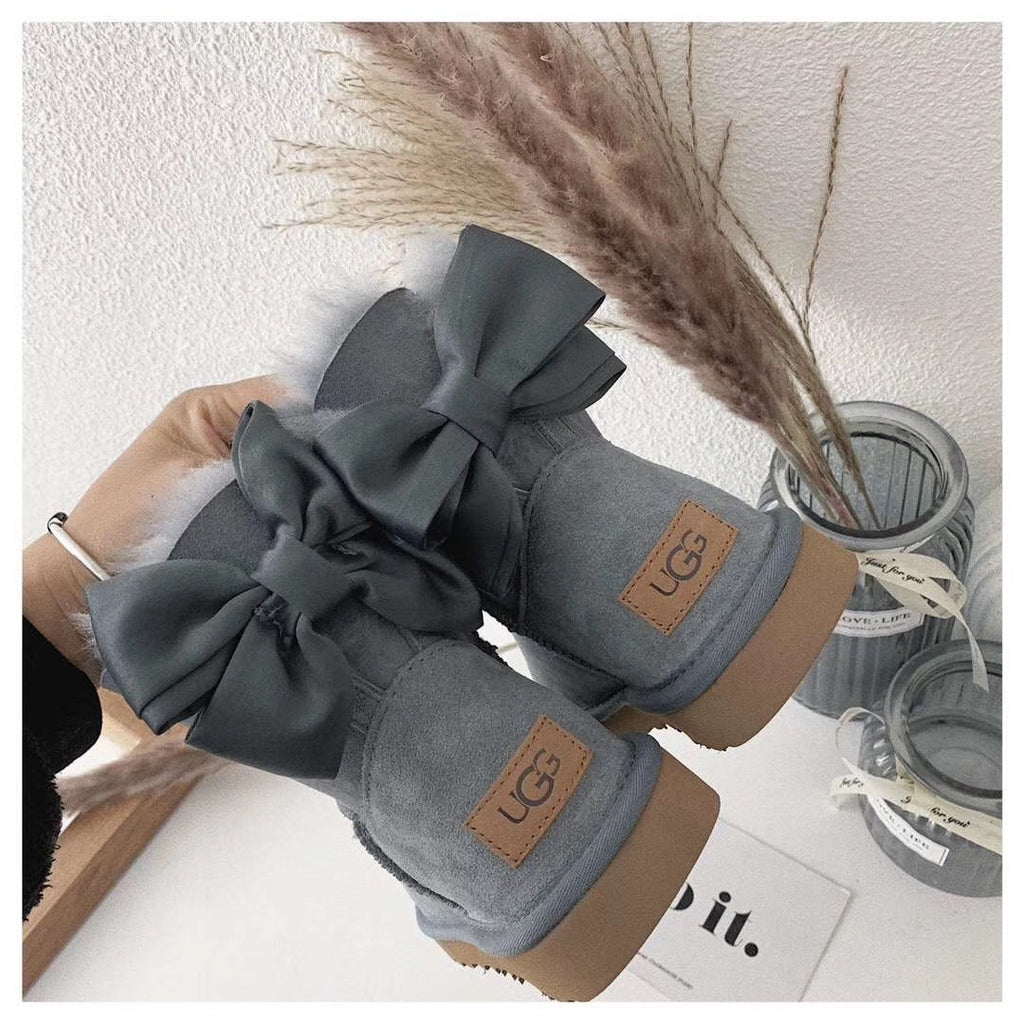 3130 Gray Bow-Detail Ankle Boots