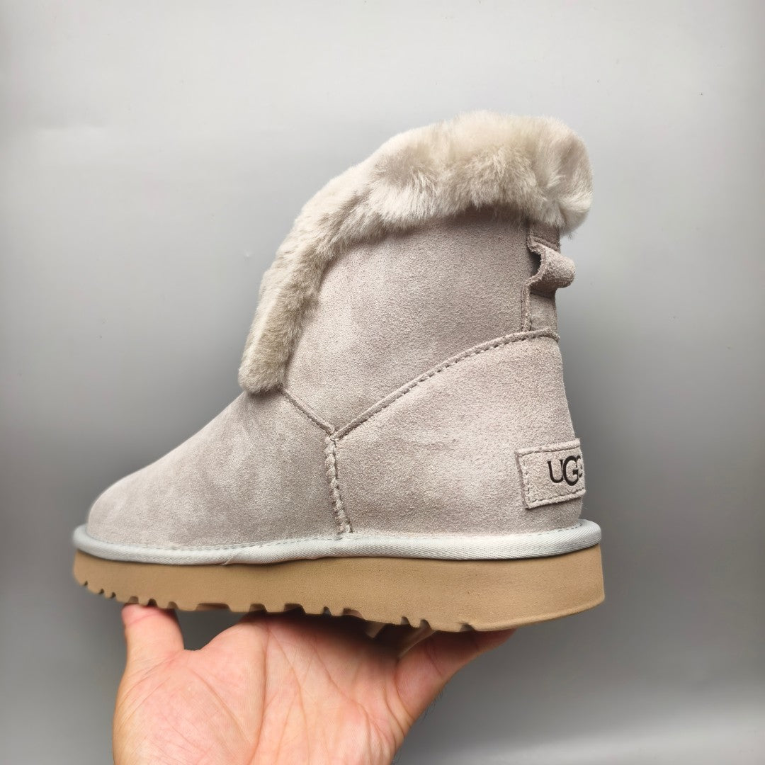 4576 Gray Lace-Up Mid-Calf Casual Boots