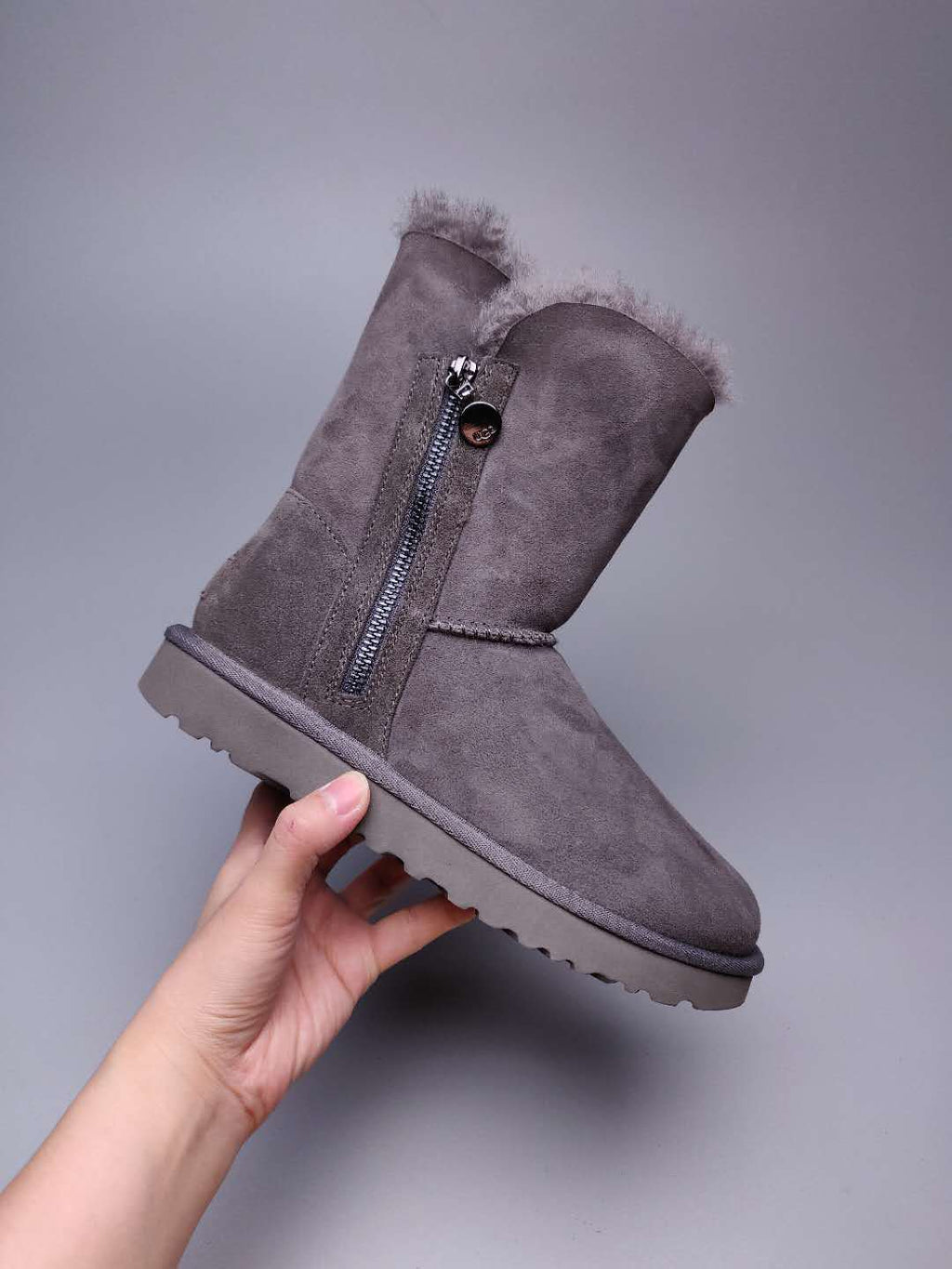 2480 Gray Side-Zip Mid-Calf Boots