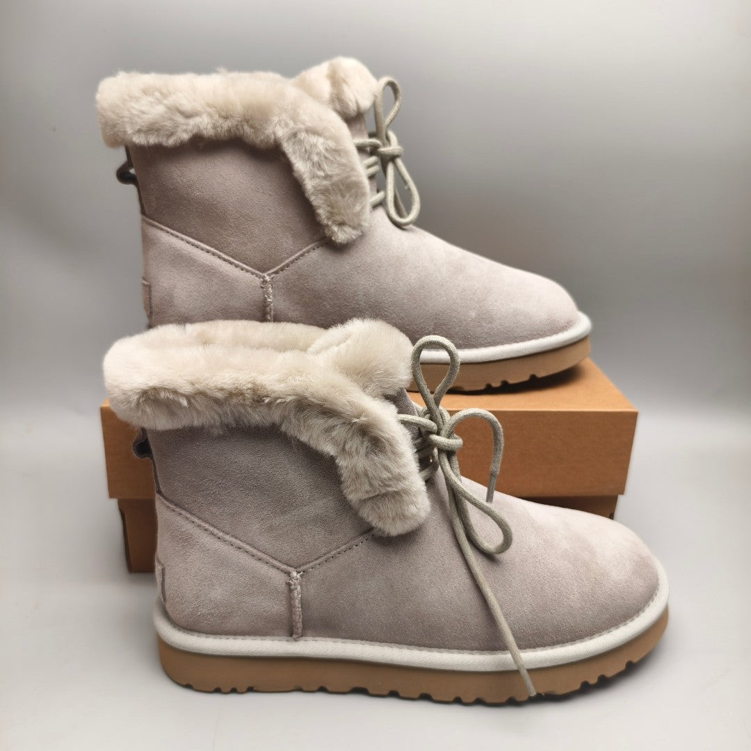 4576 Gray Lace-Up Mid-Calf Casual Boots