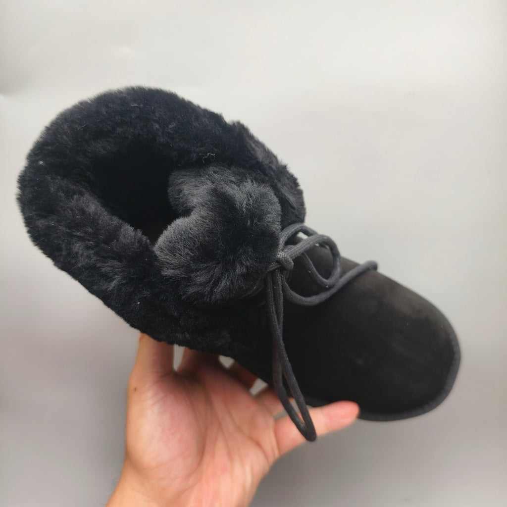 4576 Black Lace-Up Mid-Calf Casual Boots