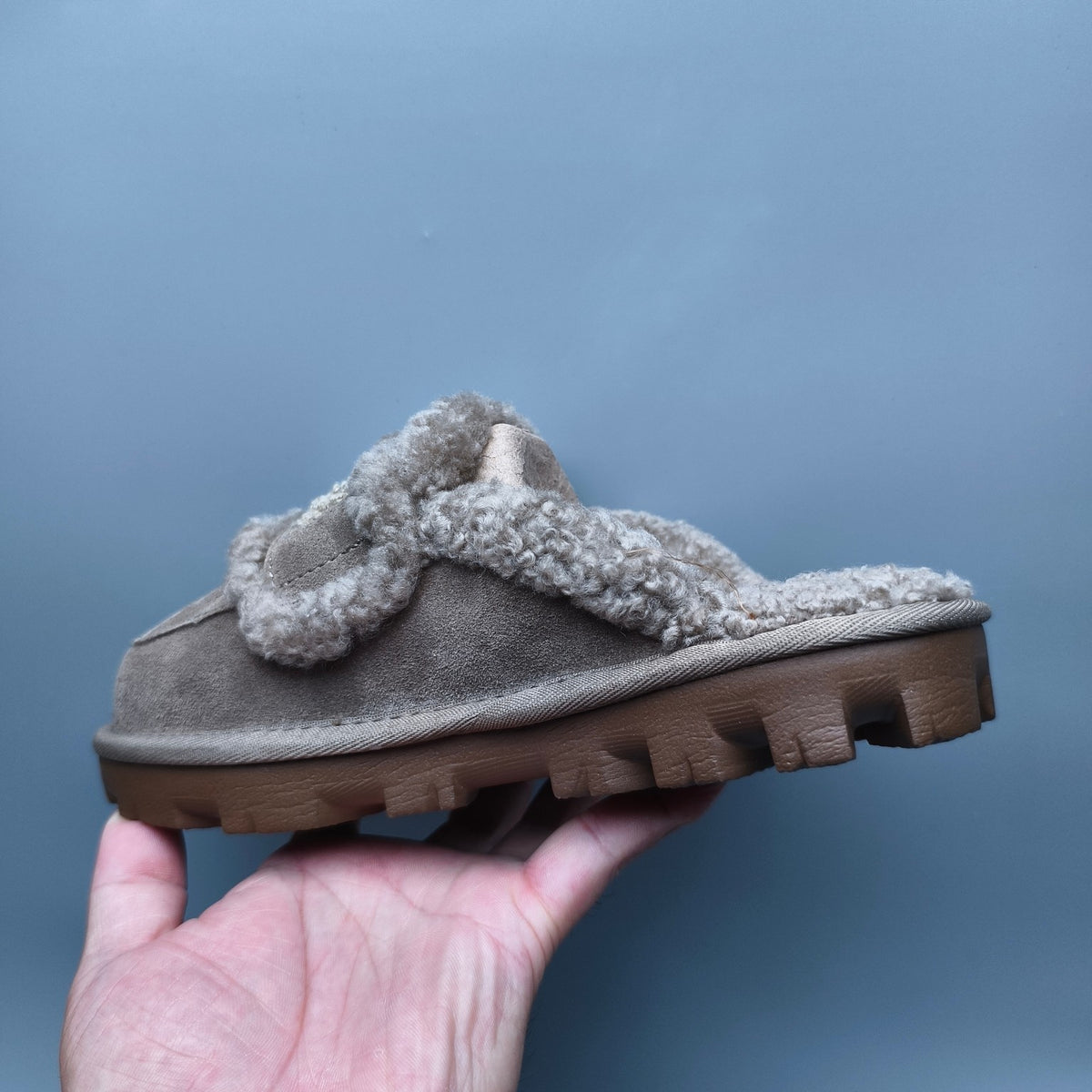 Antelope Brown Curly Plush Logo Slippers – 1206