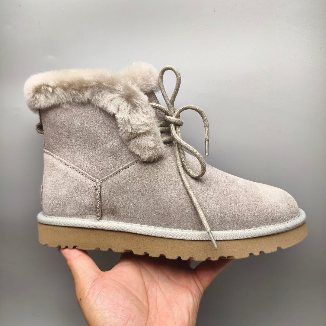 4576 Gray Lace-Up Mid-Calf Casual Boots
