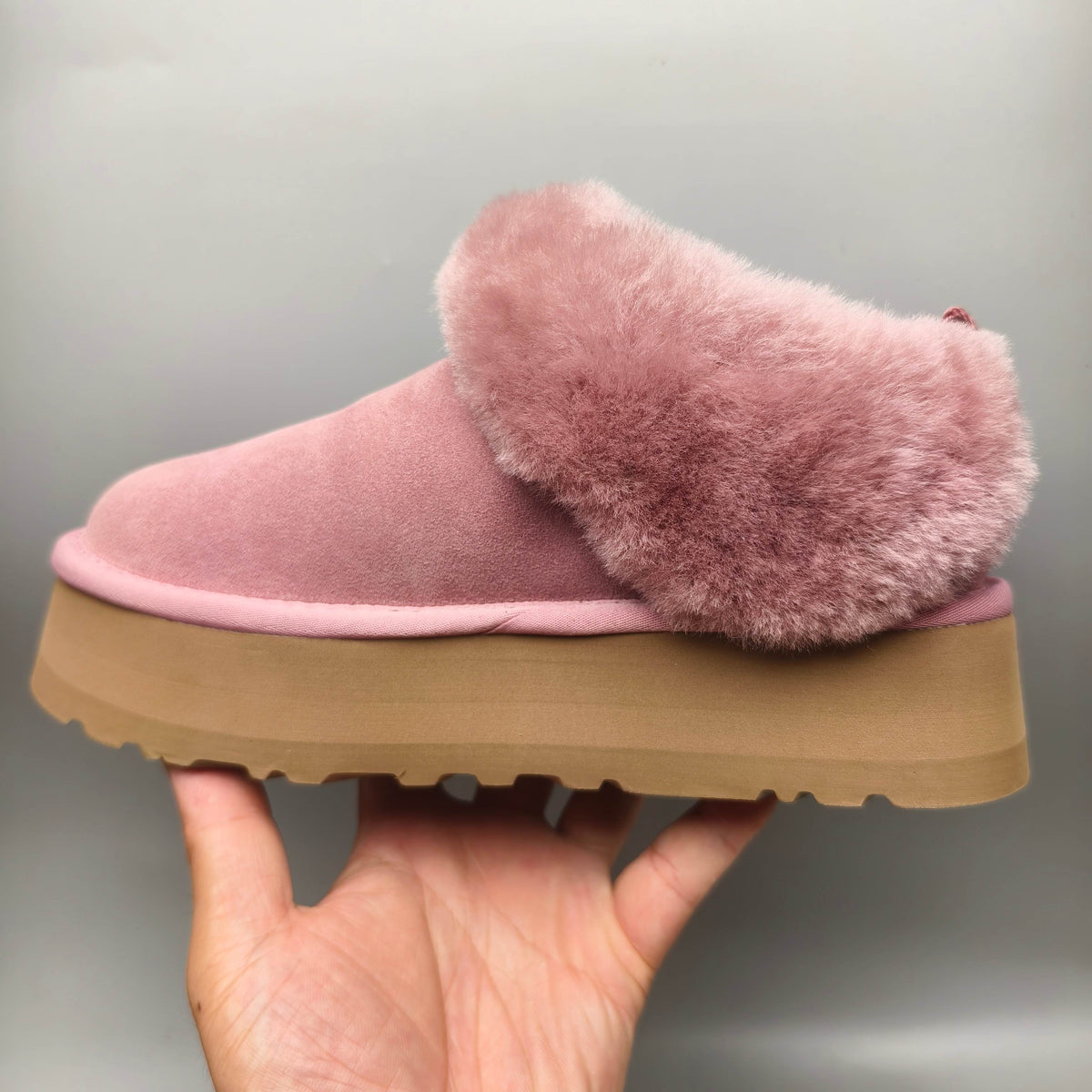 1393 Pink Suede-Look Platform Slip-On Shoes