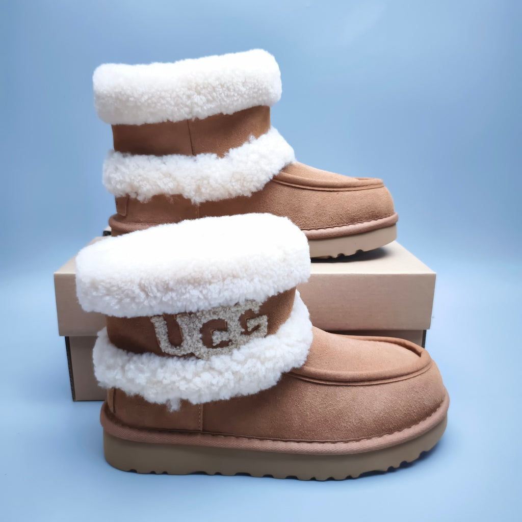 5410 Chestnut Curly-Texture Large-Logo Mid-Top Boots