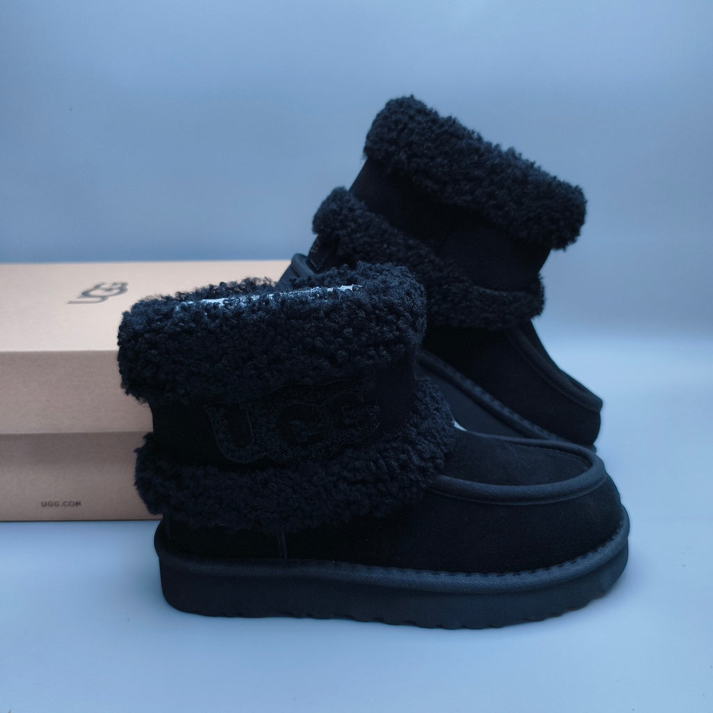 5410 Black Curly-Texture Large-Logo Mid-Top Boots