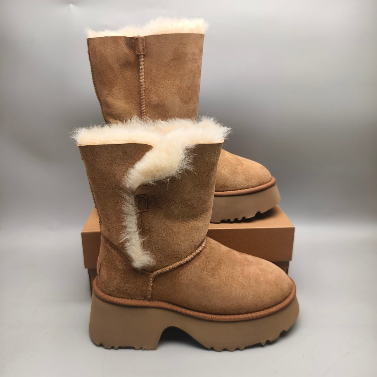 1533 Women's Chestnut Platform Wedge Mid-Calf Boots