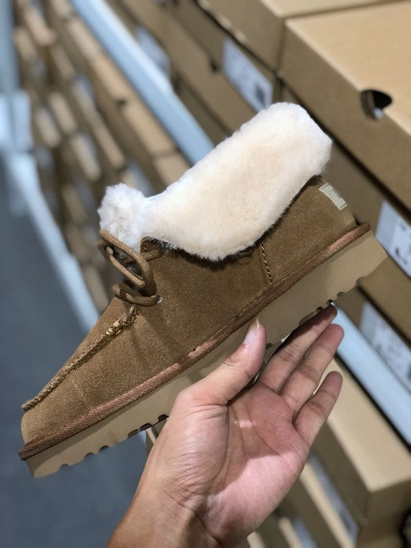 3090 Chestnut Fluffy-Cuff Lace-Up Ankle Boots