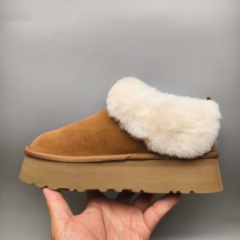 1393 Chestnut Suede-Look Platform Slip-On Shoes