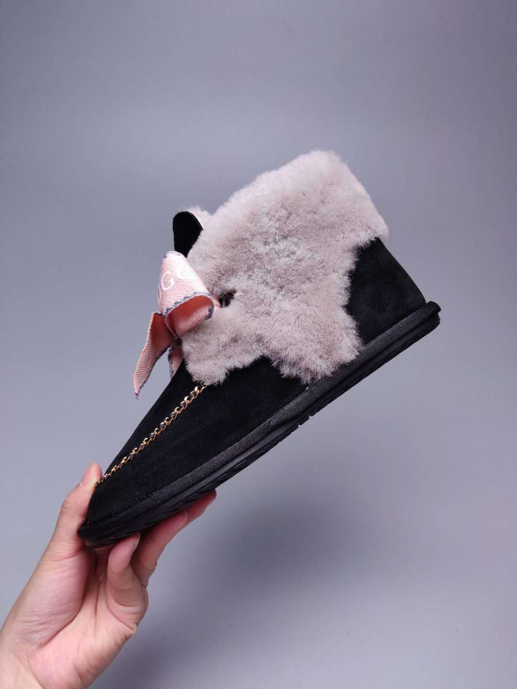 7888 Black Daisy Chain-and-Ribbon Detail Shoes