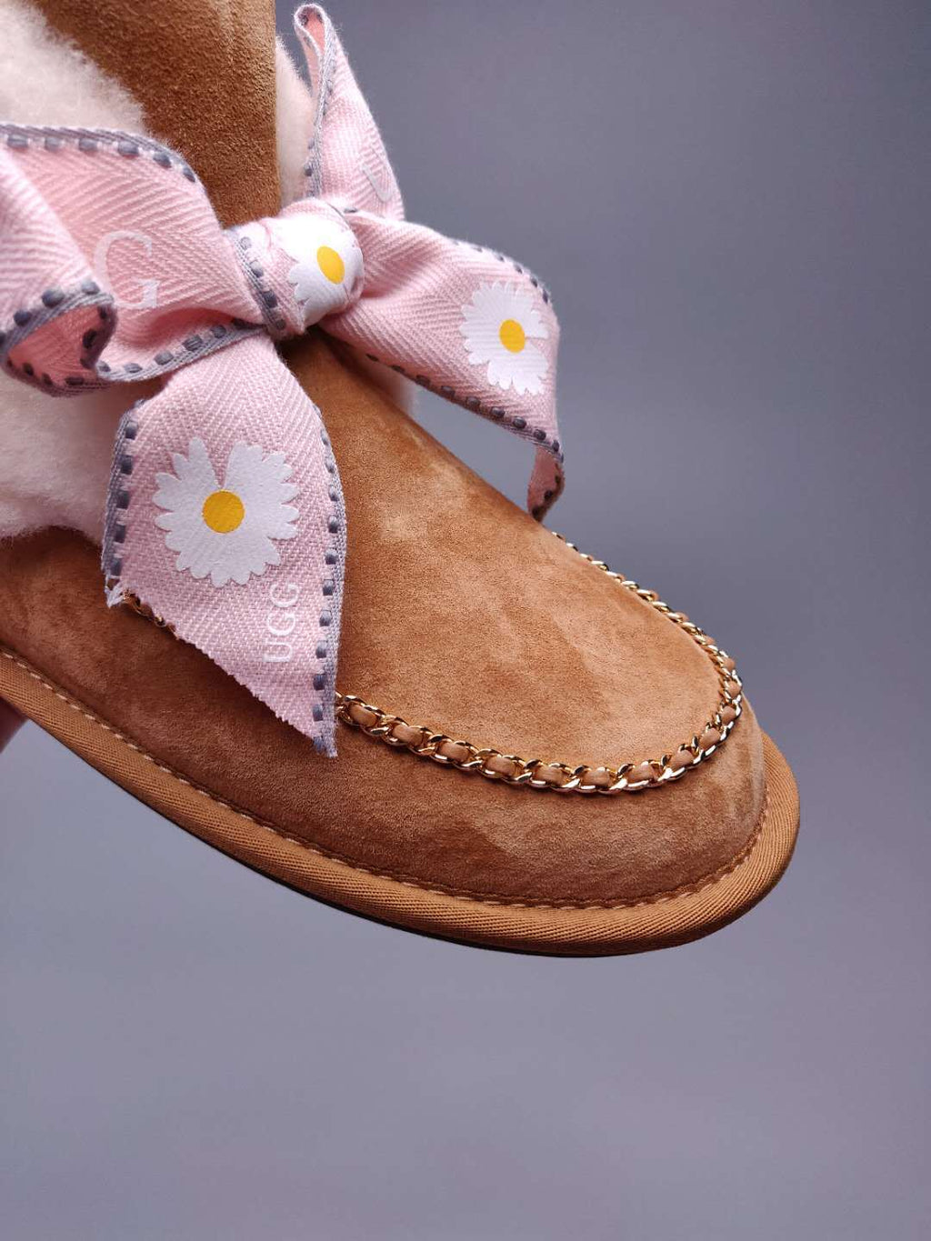 7888 Chestnut Daisy Chain-and-Ribbon Detail Shoes