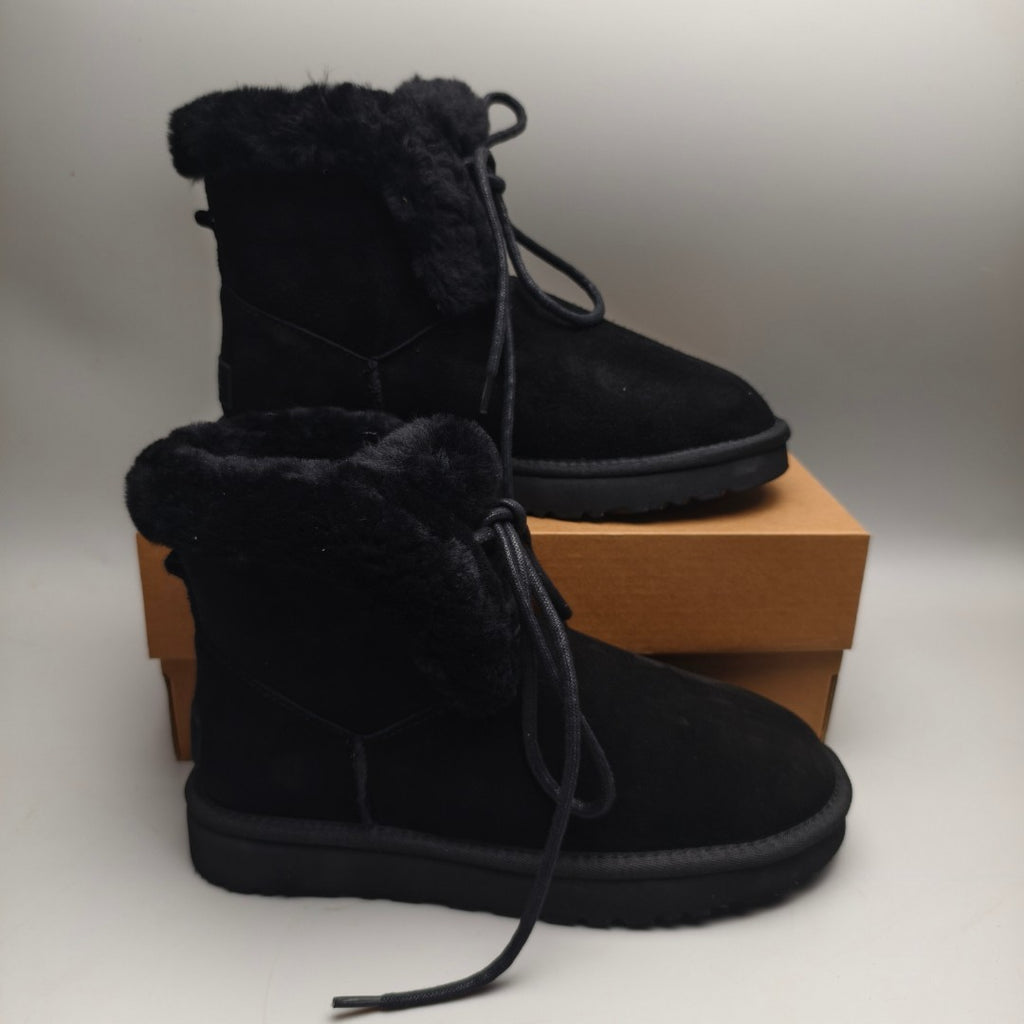 4576 Black Lace-Up Mid-Calf Casual Boots
