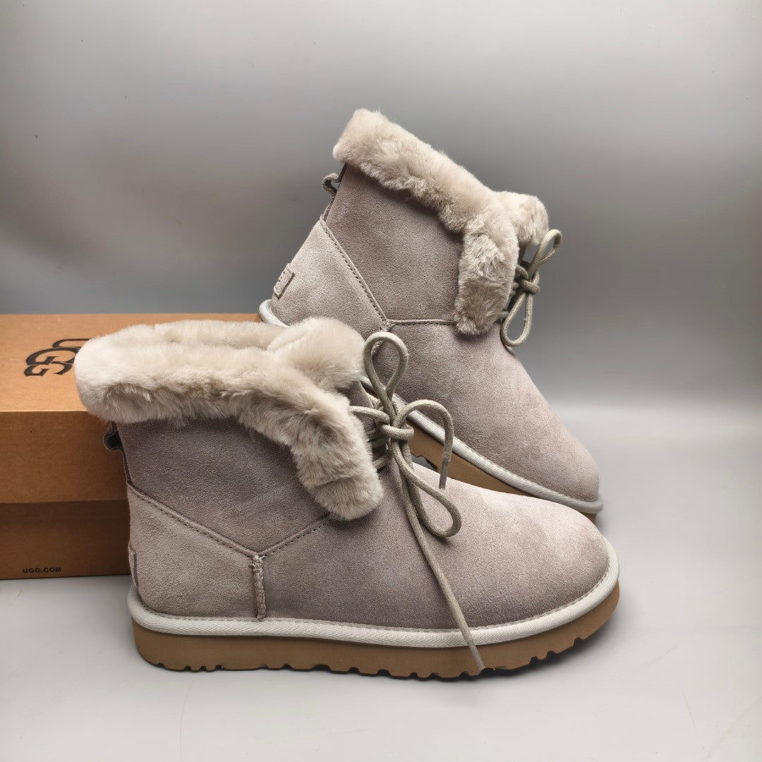 4576 Gray Lace-Up Mid-Calf Casual Boots