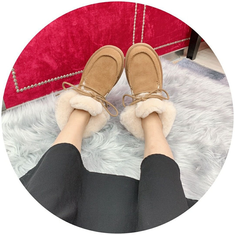 3090 Chestnut Fluffy-Cuff Lace-Up Ankle Boots