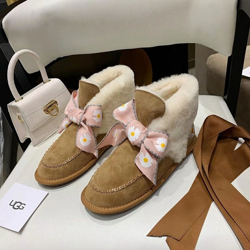 7888 Chestnut Daisy Chain-and-Ribbon Detail Shoes