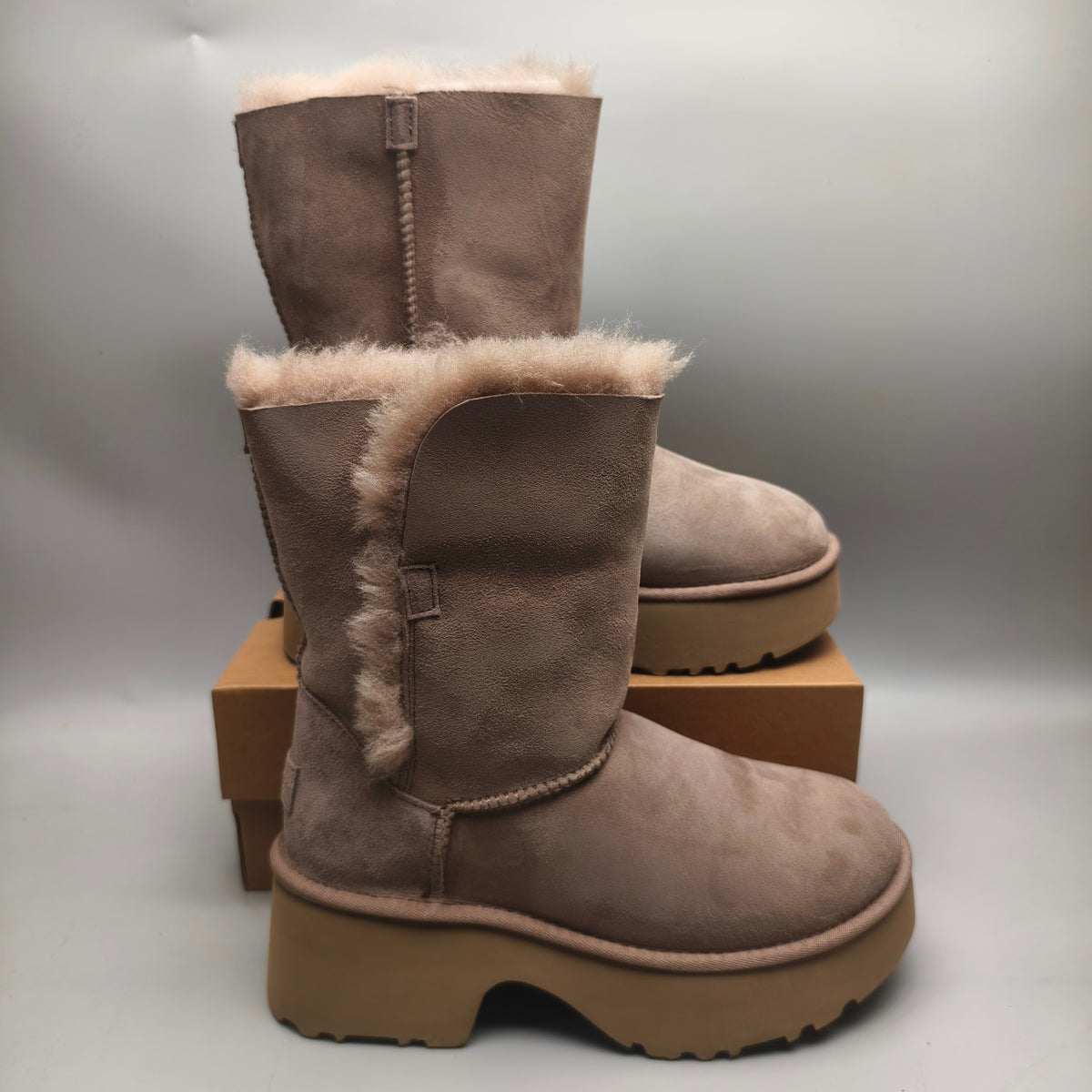 1533 Women's Walnut Brown Platform Wedge Mid-Calf Boots