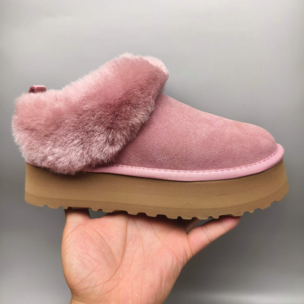 1393 Pink Suede-Look Platform Slip-On Shoes