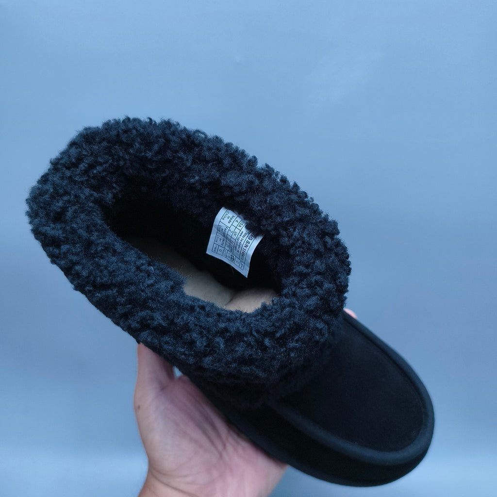 5410 Black Curly-Texture Large-Logo Mid-Top Boots
