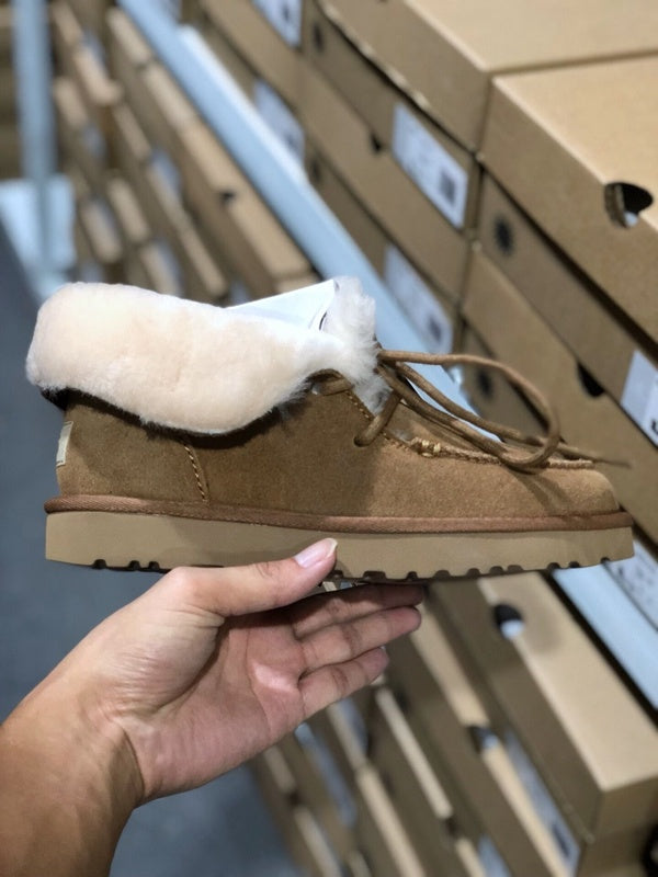 3090 Chestnut Fluffy-Cuff Lace-Up Ankle Boots
