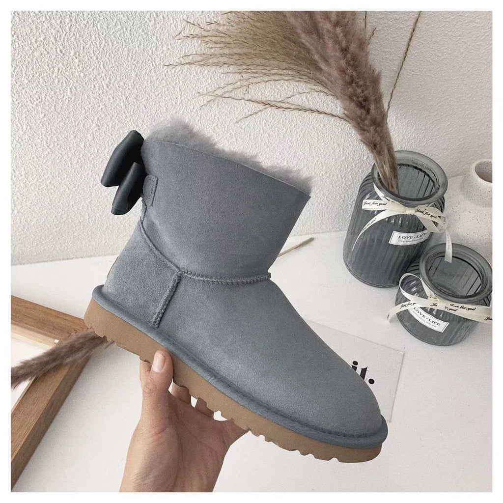 3130 Gray Bow-Detail Ankle Boots