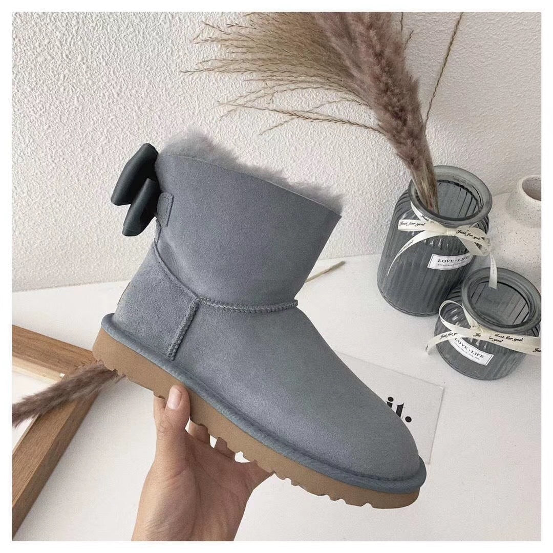 3130 Gray Bow-Detail Ankle Boots