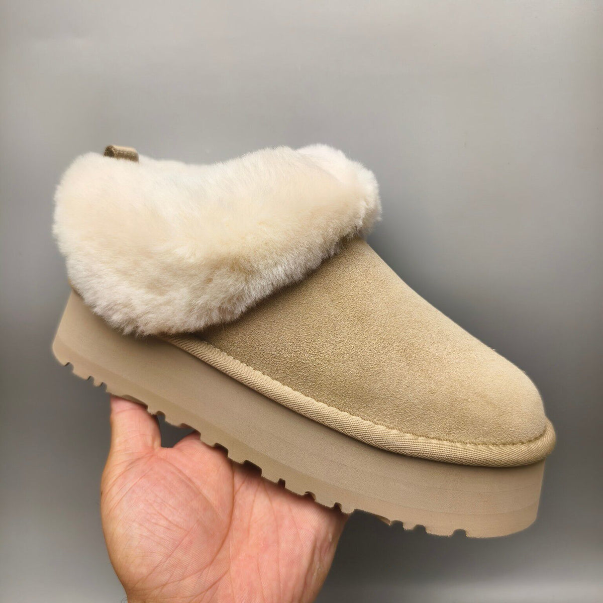 1393 Sand Suede-Look Platform Slip-On Shoes