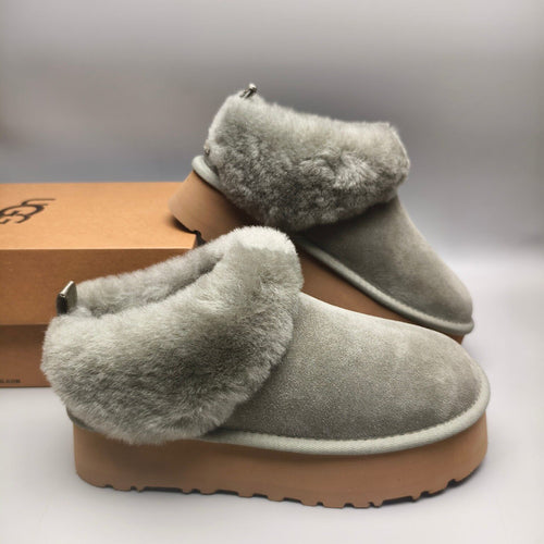 1393 Green Suede-Look Platform Slip-On Shoes