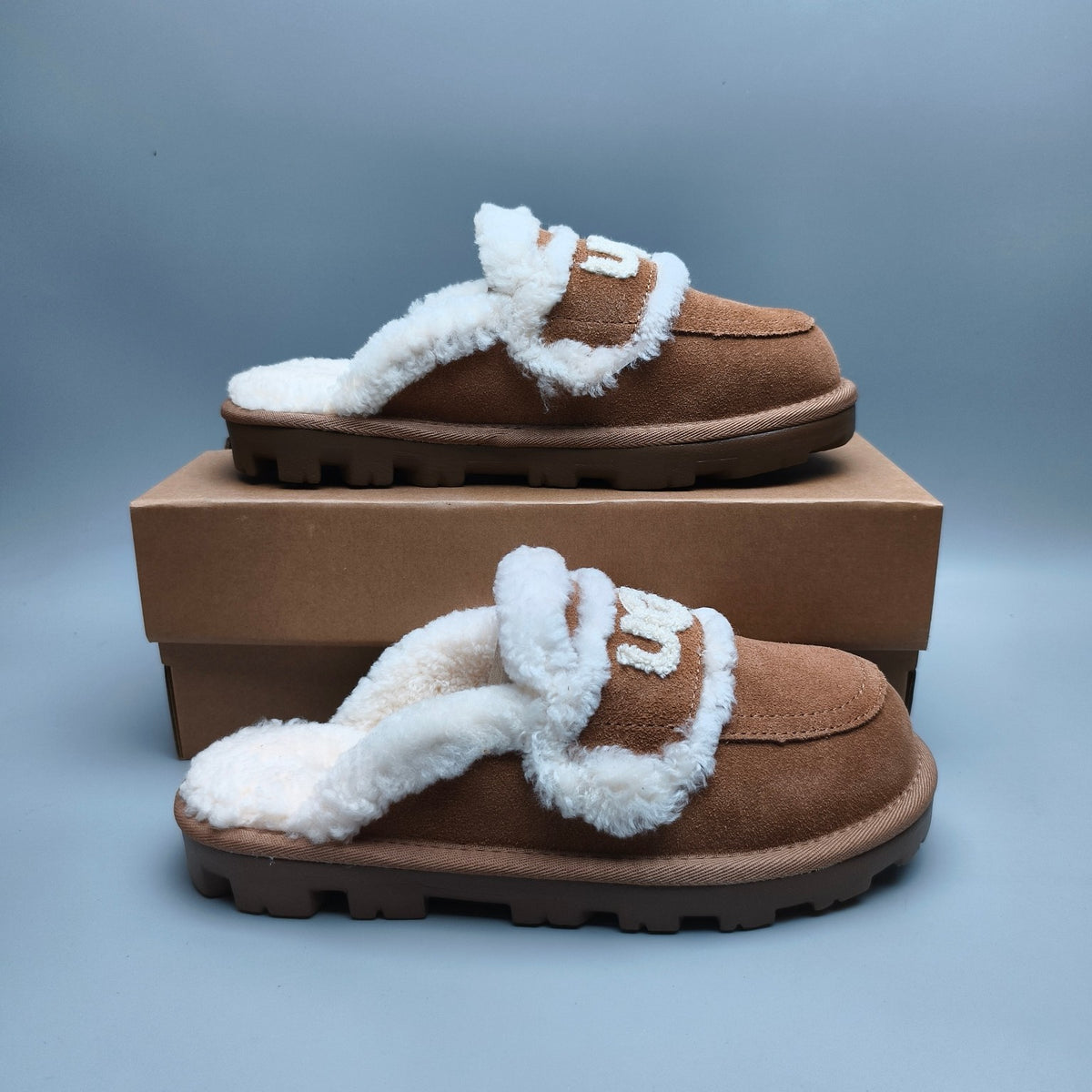 Chestnut Curly Plush Logo Slippers – 1206