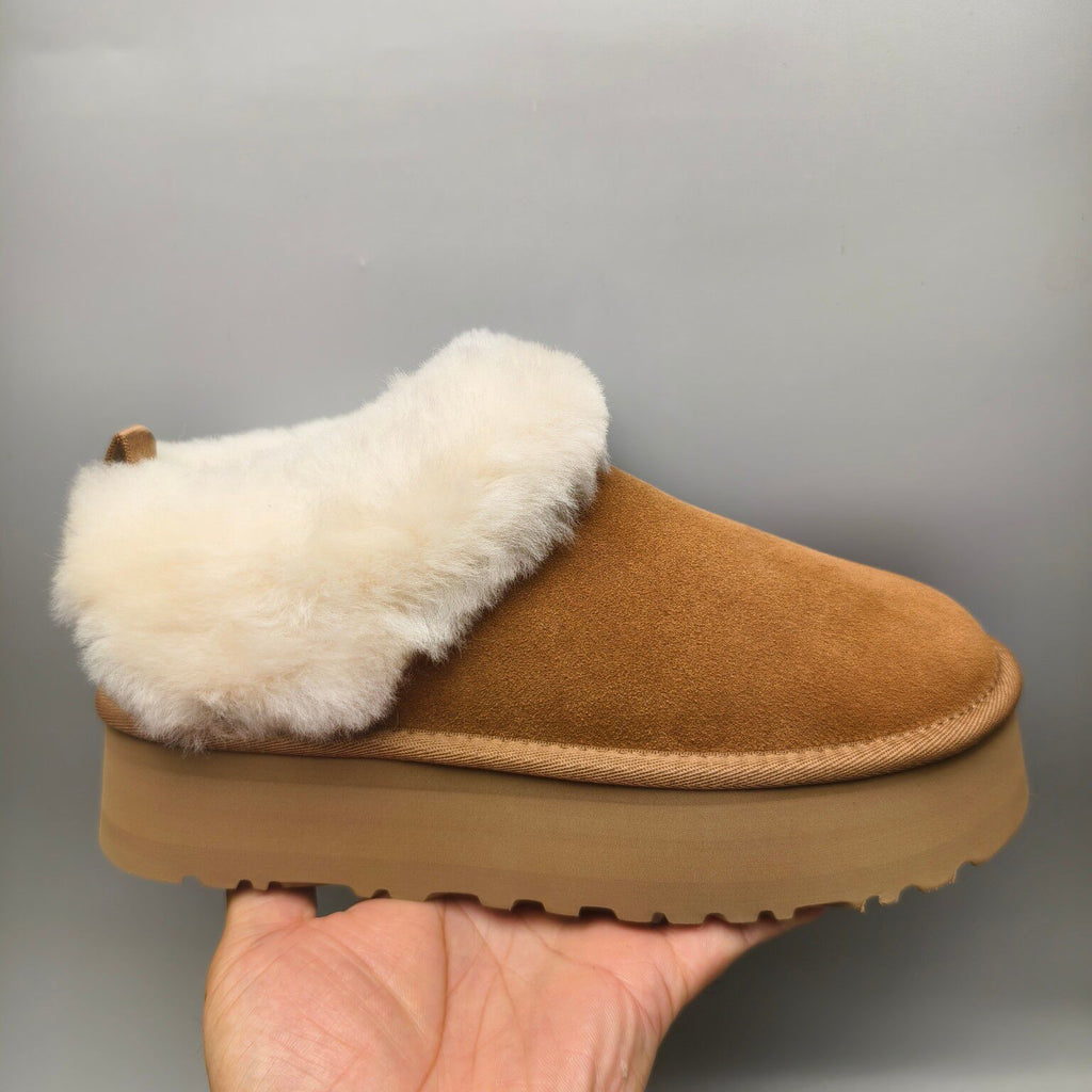 1393 Chestnut Suede-Look Platform Slip-On Shoes