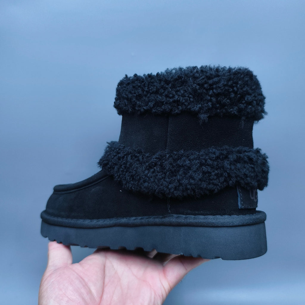 5410 Black Curly-Texture Large-Logo Mid-Top Boots