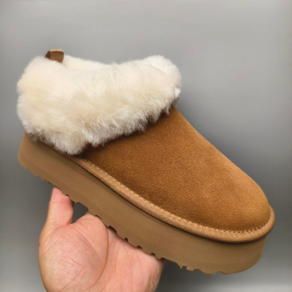 1393 Chestnut Suede-Look Platform Slip-On Shoes