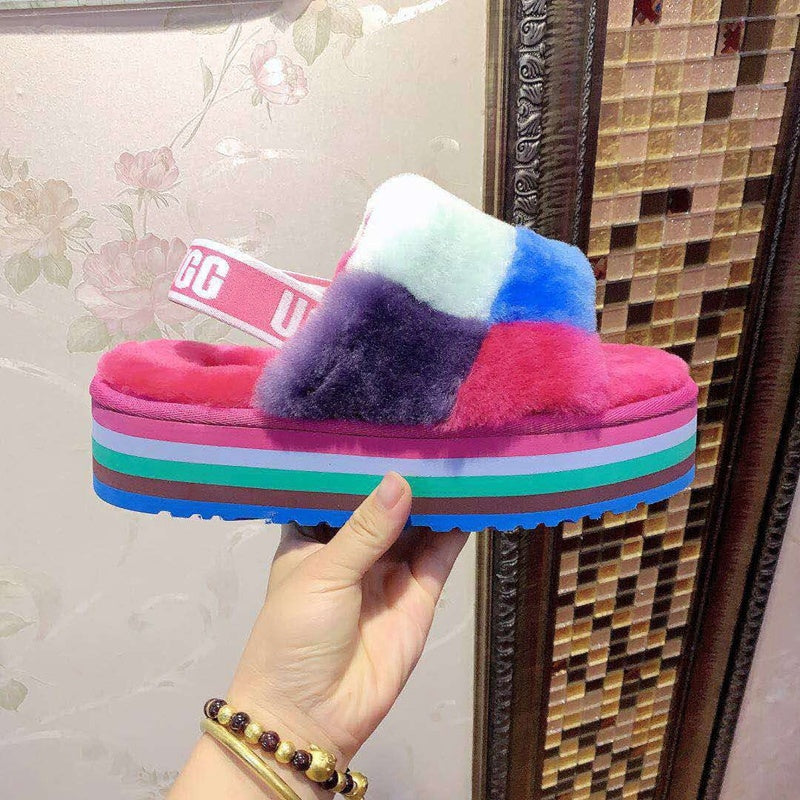 3490 Fuchsia Colorblock Platform Sandals